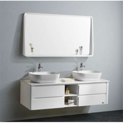 Modern white shiny  double basin hanging bathroom cabinets modern bathroom furniture set hotel bathroom